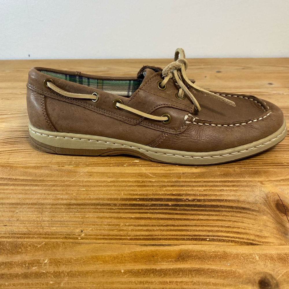 Bass Shoes Womens 8.5 M Landing Boat Brown Leather Pull On Casual Lace Up Low